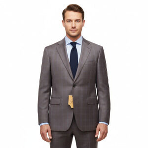 Strong Suit Blazer 46R Men’s 100% Reda Wool Super 130’s Italy Fabric Plaid Blue